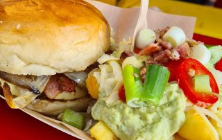 Cheeseburger and salad